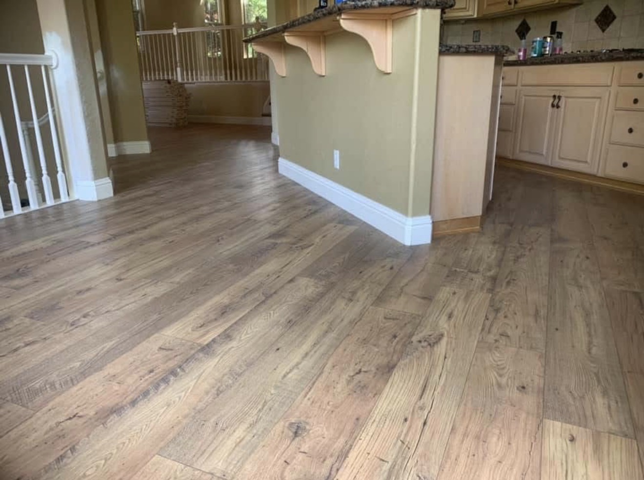 Hardwood kitchen and living room