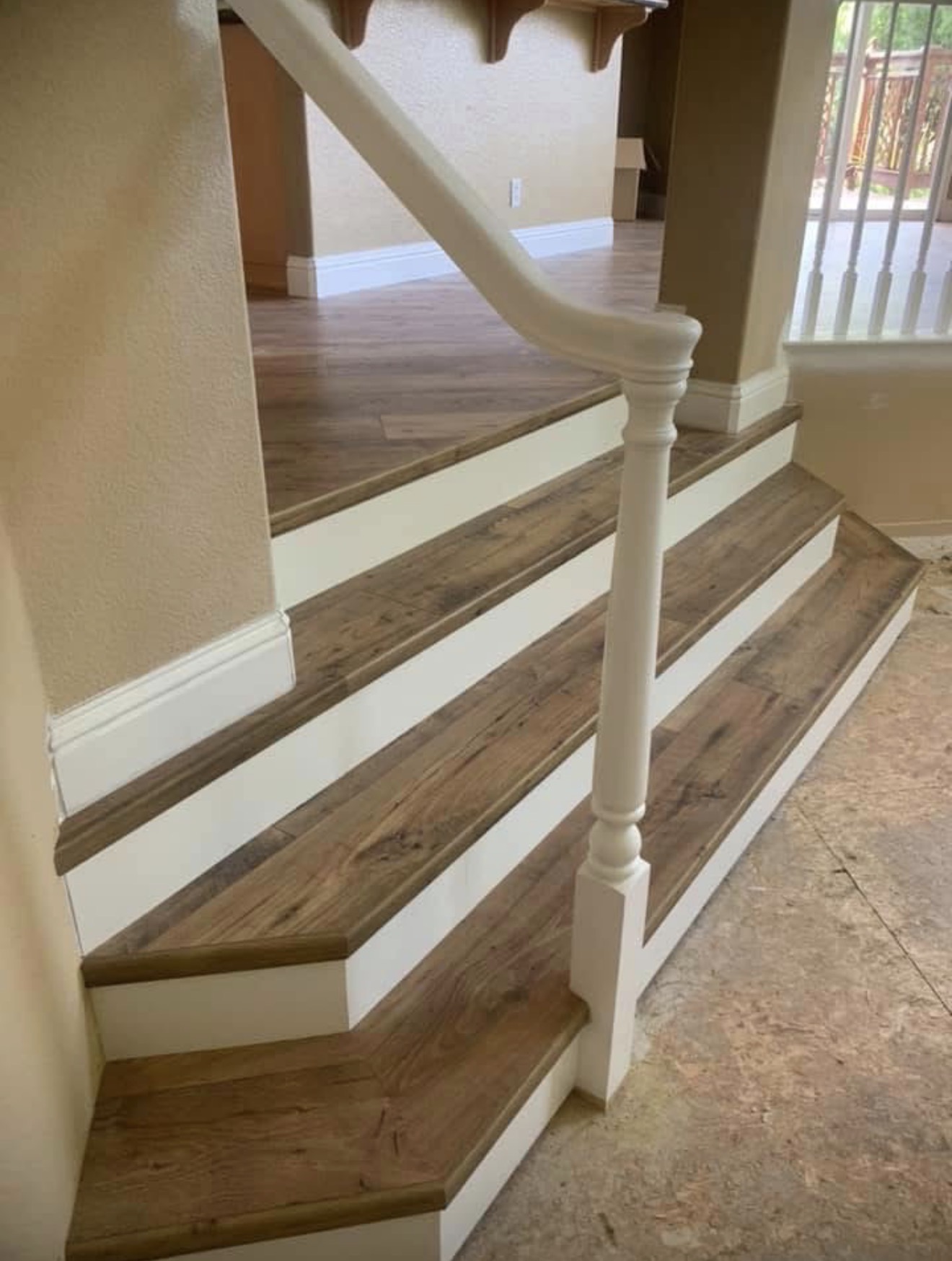Hardwood treads white risers