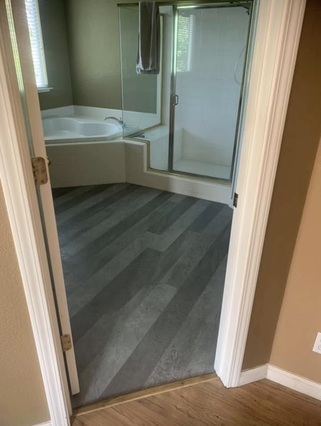 Dark LVP bathroom