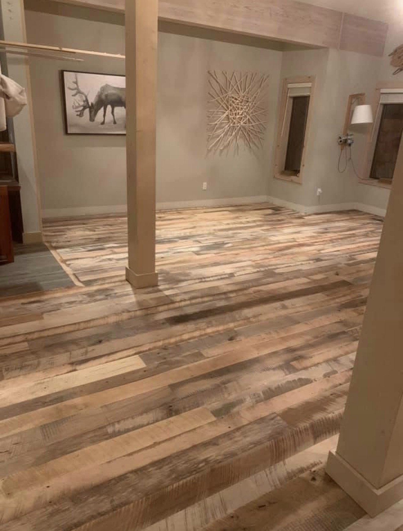 Reclaimed wide plank hardwood flooring